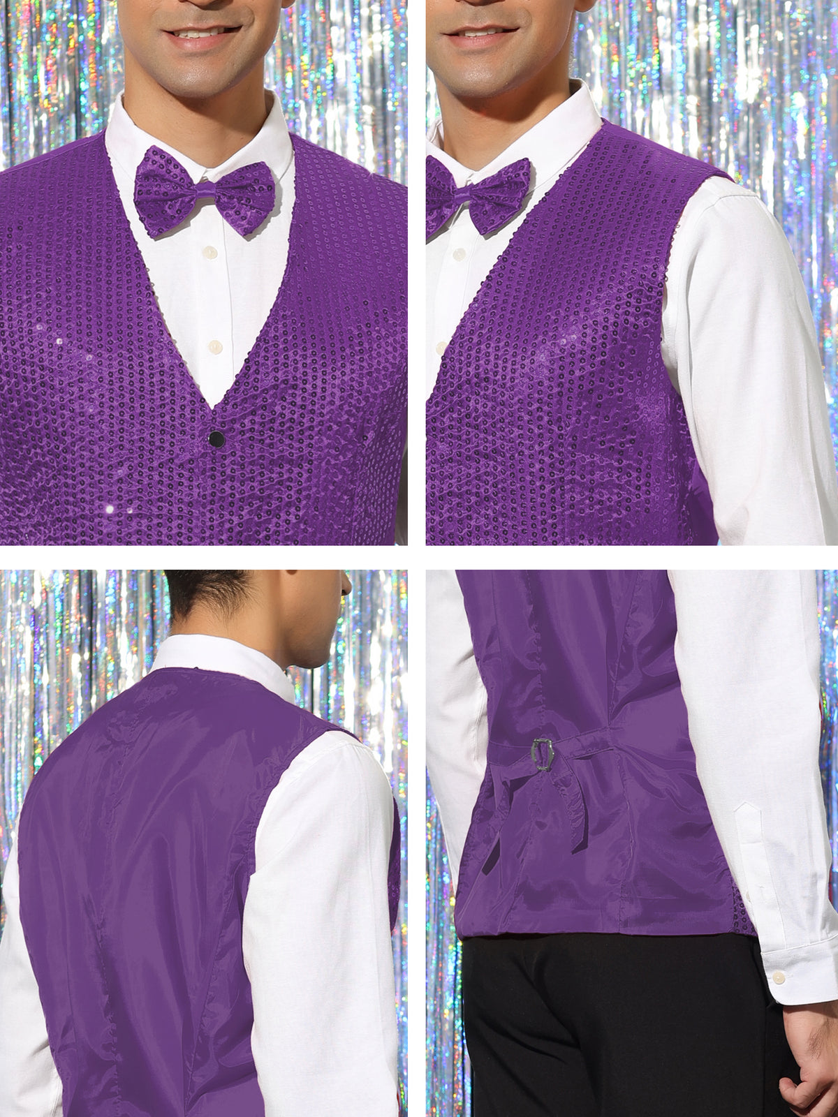 [PACK SALES] Men's 2 Pieces Sparkly Sequin Sleeveless Dress Suit Vest with Bow Tie