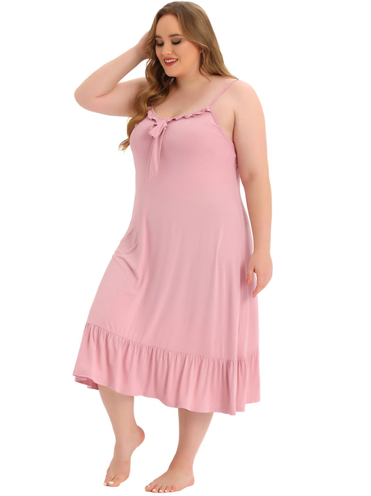 Camisón de talla grande para mujer, con escote en forma de corazón y ribete con volantes, camisola midi
