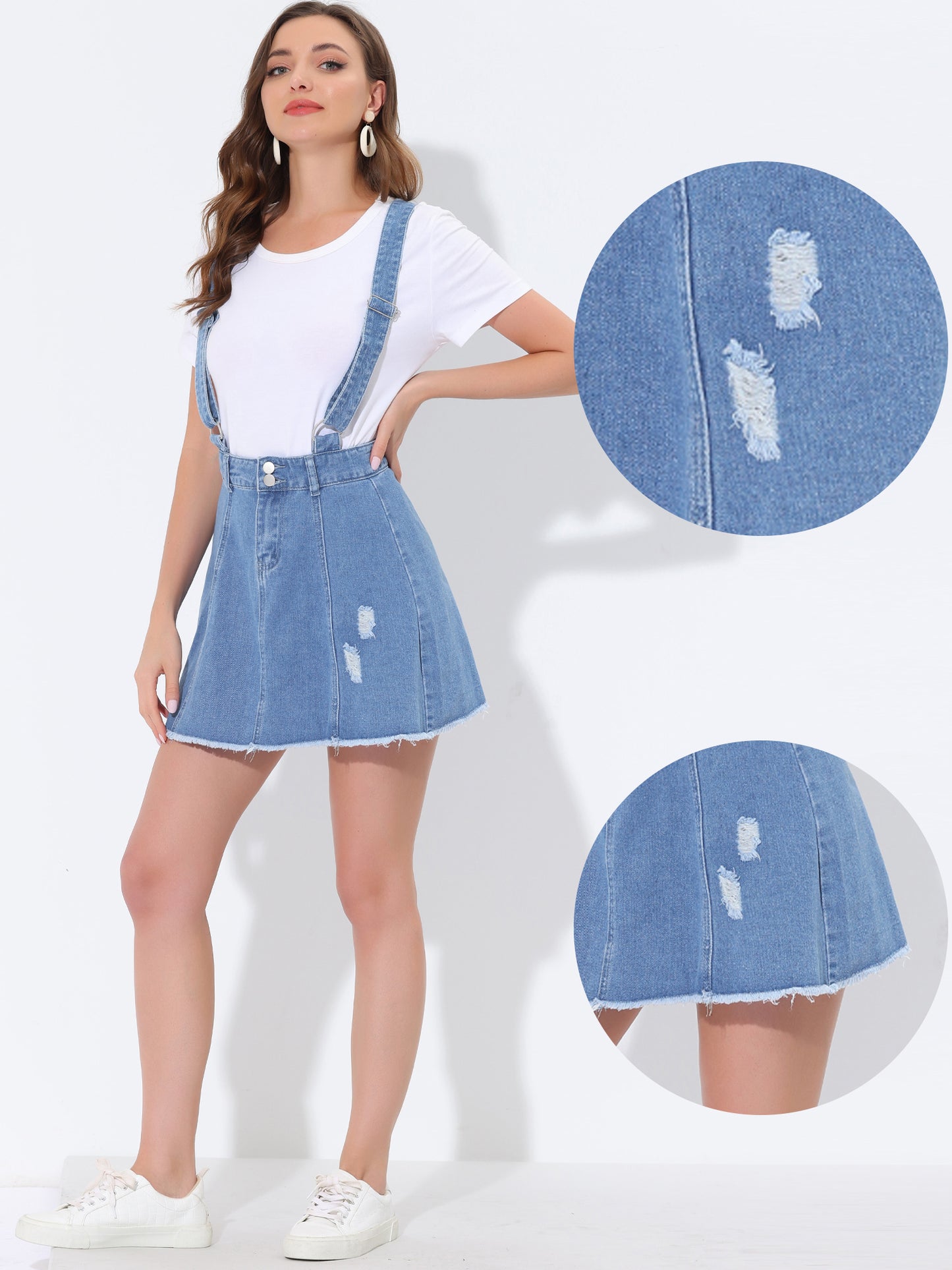 Falda vaquera para mujer, mono con tirantes ajustables, minifalda vaquera lavada