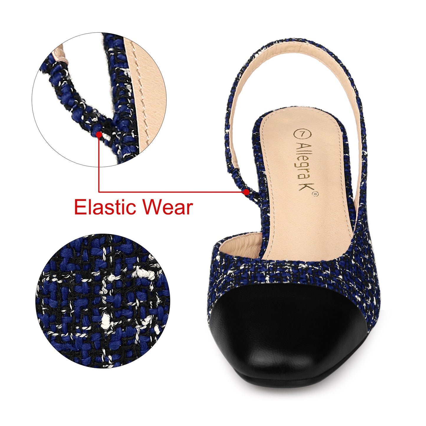 Zapatos de tacón grueso a cuadros con puntera abierta para mujer