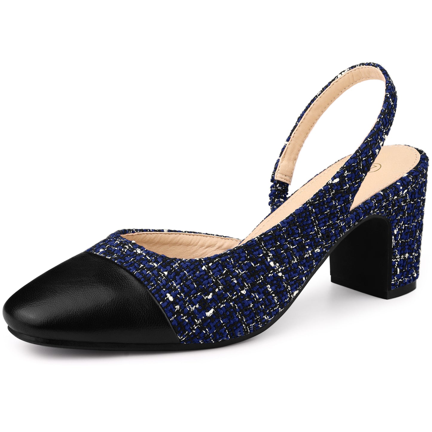 Zapatos de tacón grueso a cuadros con puntera abierta para mujer
