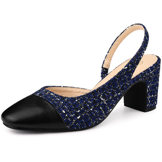 Zapatos de tacón grueso a cuadros con puntera abierta para mujer