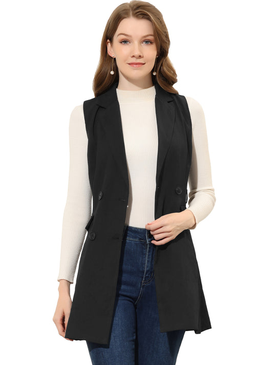 Women's Sleeveless Blazer Work Double Breasted Lightweight Belted Long Trench Vest