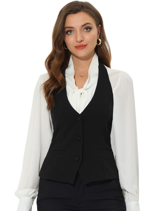Women's Waistcoat Halter Neck Vintage Sleeveless Button Down Dressy Suit Vest Jacket