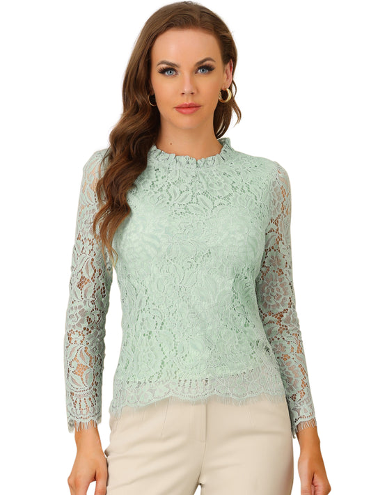 Blusa elegante de manga larga con encaje y peplum para mujer