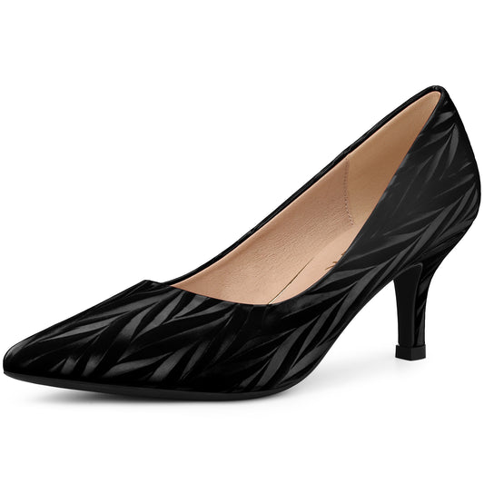 Zapatos de tacón bajo con punta puntiaguda y estampado de hojas para mujer