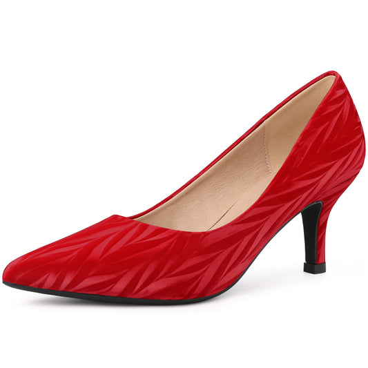 Zapatos de tacón alto con punta puntiaguda para mujer, color rojo, con estampado de hojas, para boda y vestido clásico.