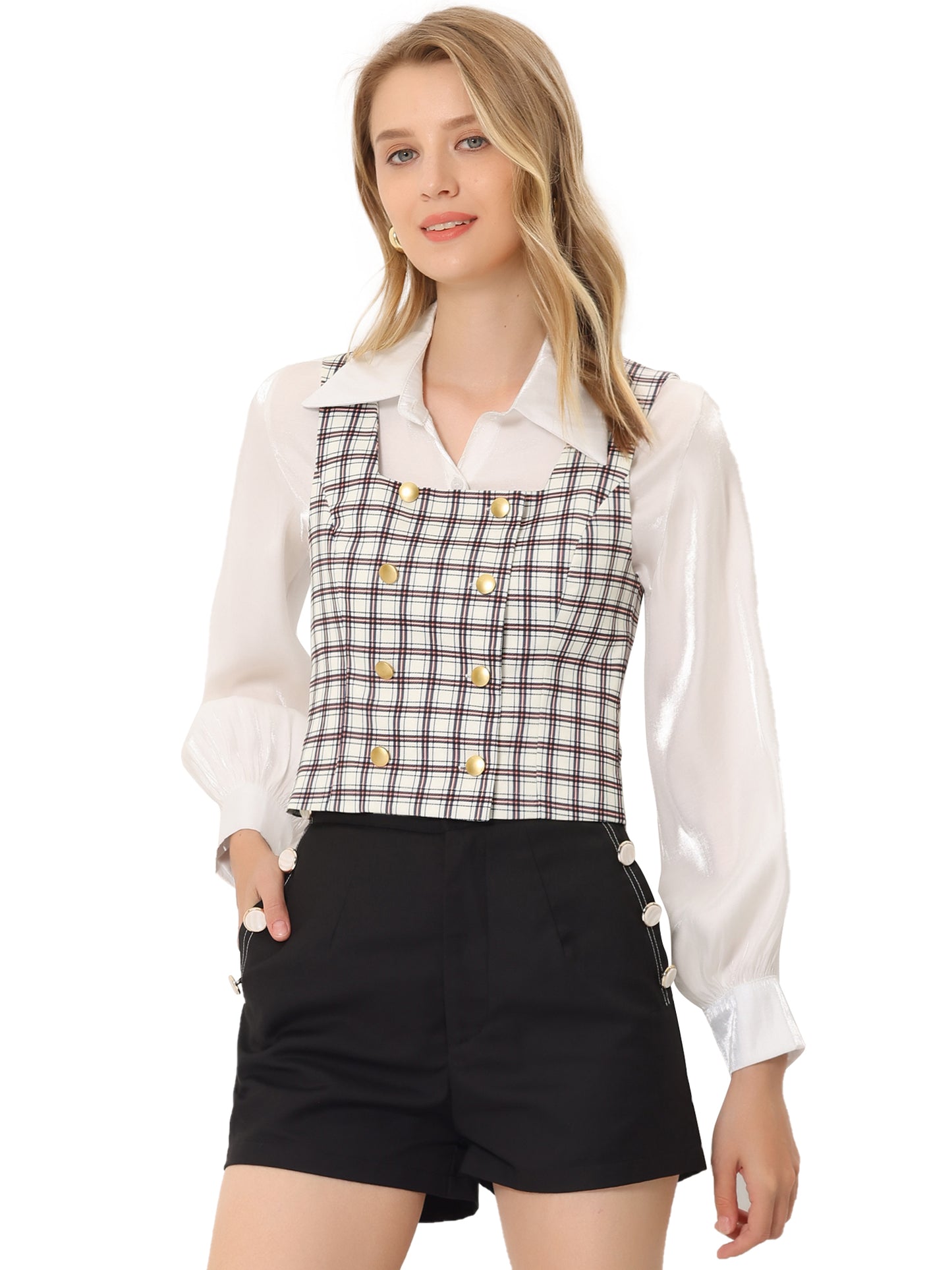 Women's Steampunk Double Breasted Racerback Waistcoat Suit Vest