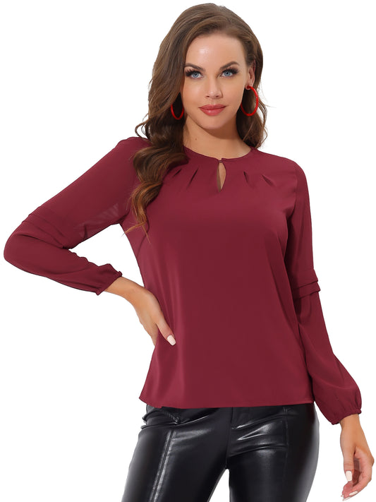 Women's Keyhole Neck Long Sleeve Business Casual Blouse Shirt