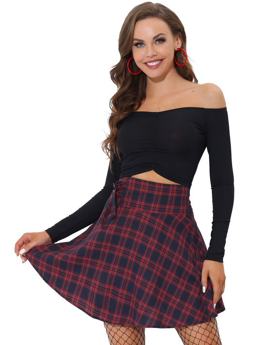 Falda skater mini de algodón a cuadros para mujer