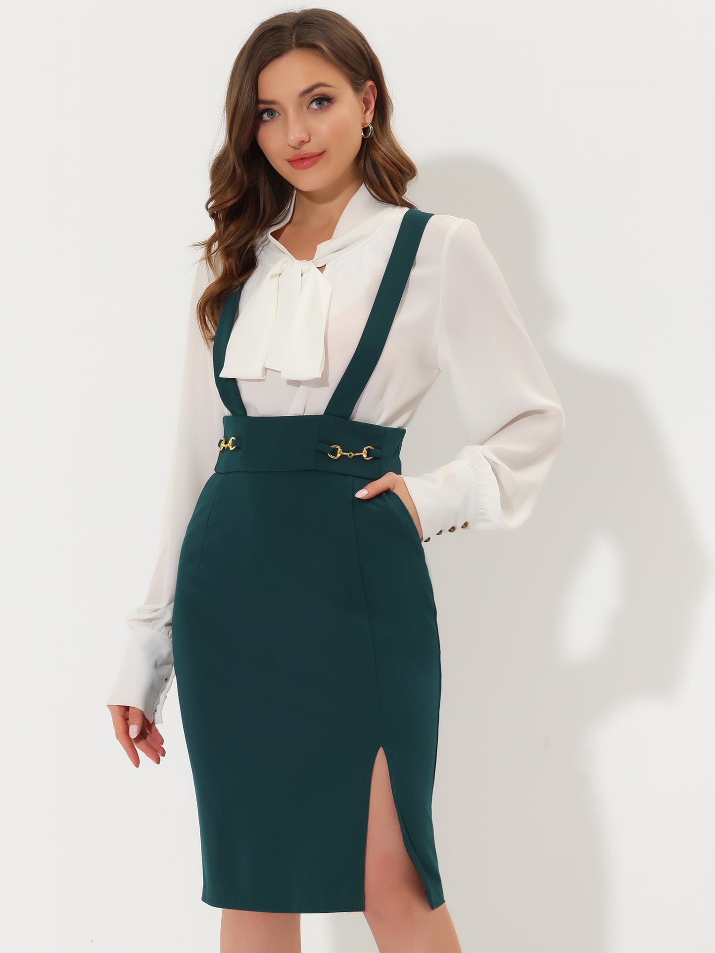 Faldas tubo para mujer, cintura alta, abertura, tirantes ajustables, falda con tirantes