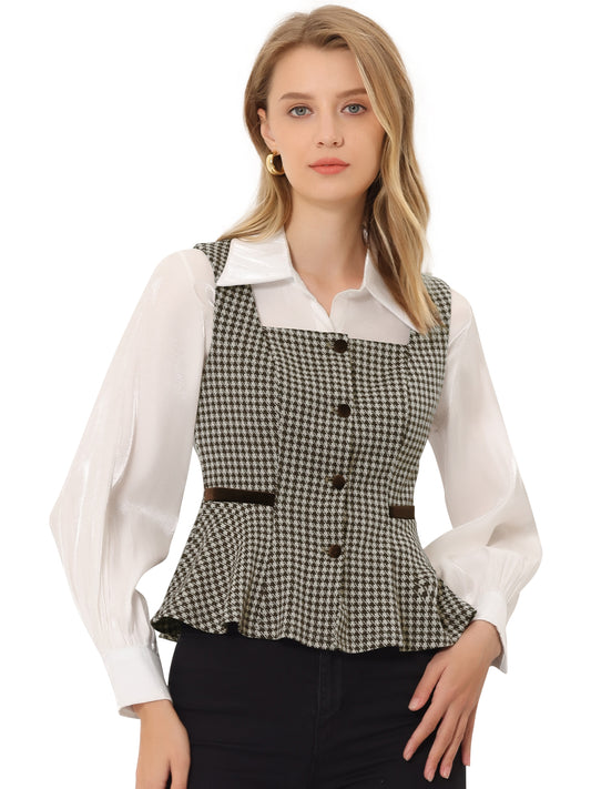 Women's Peplum Hem Button Racerback Dressy Waistcoat Vest