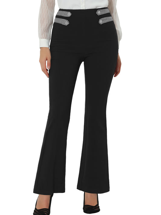 Pantalones largos de trabajo para mujer, informales, de negocios, elásticos, de cintura alta, acampanados