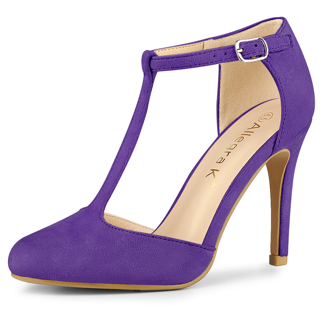 Zapatos de vestir con tiras en T, tacón de aguja y punta redondeada para mujer