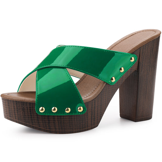 Women Platform Crisscross Strap Chunky Heels Sandals