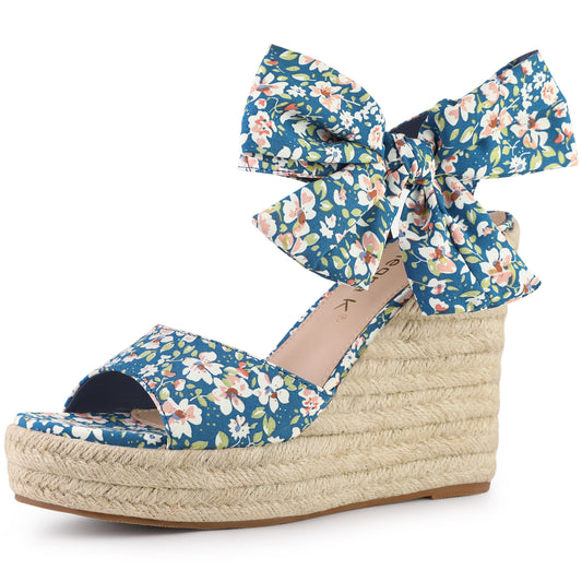 Sandalias de cuña con tira trasera y estampado floral para mujer