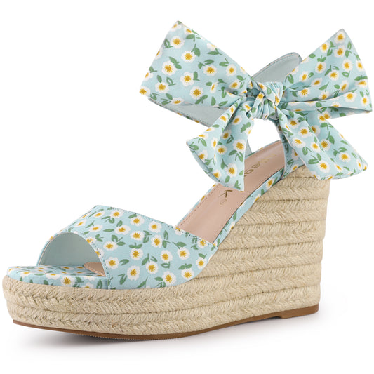 Sandalias de cuña con tira trasera y estampado floral para mujer
