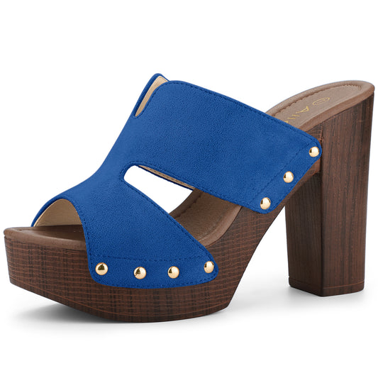 Women's Faux Suede Platform High Block Heel Slides Sandals