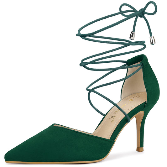 Women's Pointed Toe Dress Pumps Lace Up Stiletto Heels Sandals