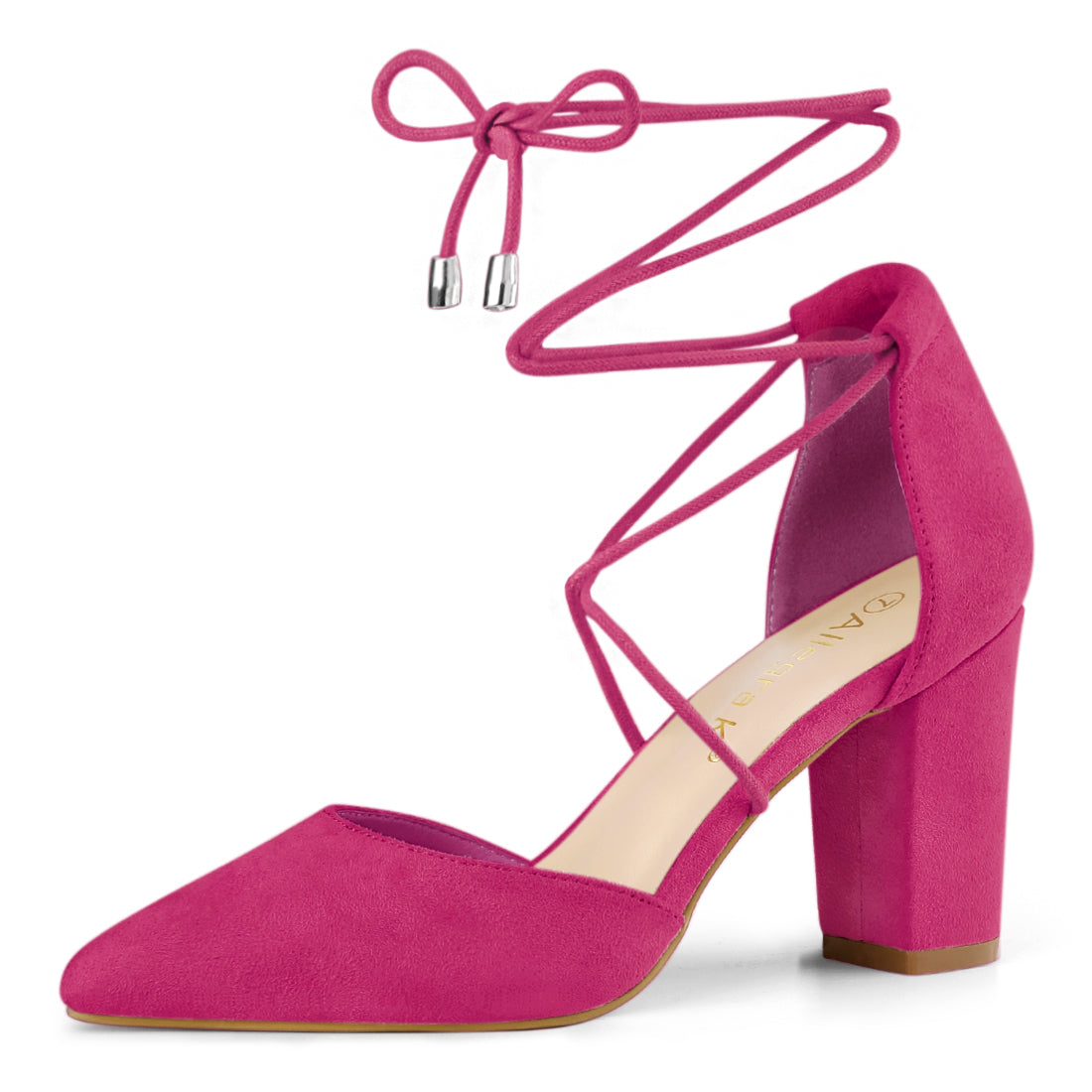 Zapatos de tacón grueso con cordones y punta puntiaguda para mujer