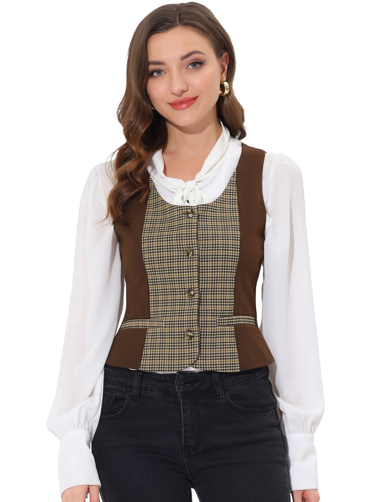 Women's Plaid Button Down Retro Waistcoat Vest