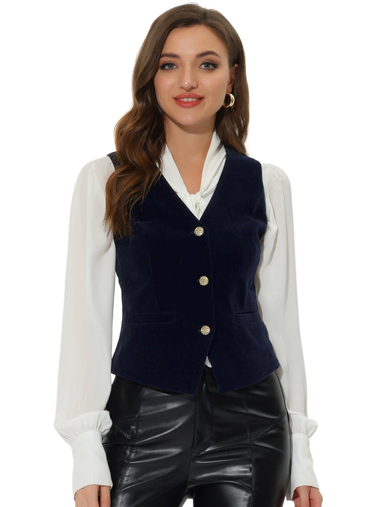 Women's Steampunk Waistcoat Velvet Button Down V-Neck Suit Vest