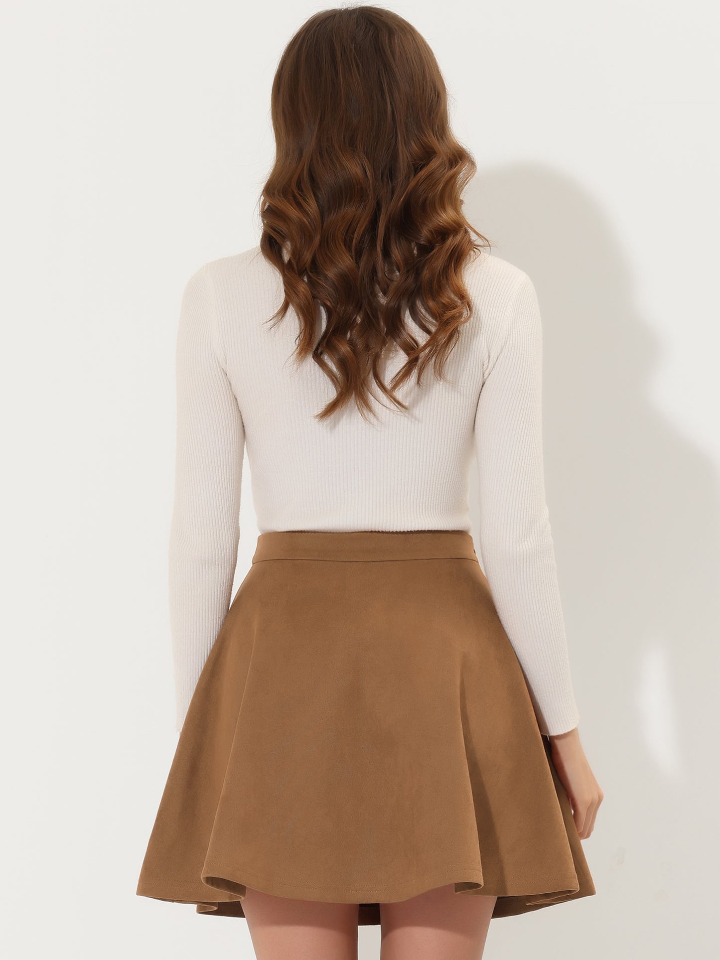 Women's Faux Suede Skirt Short Flared Mini Skater Skirt