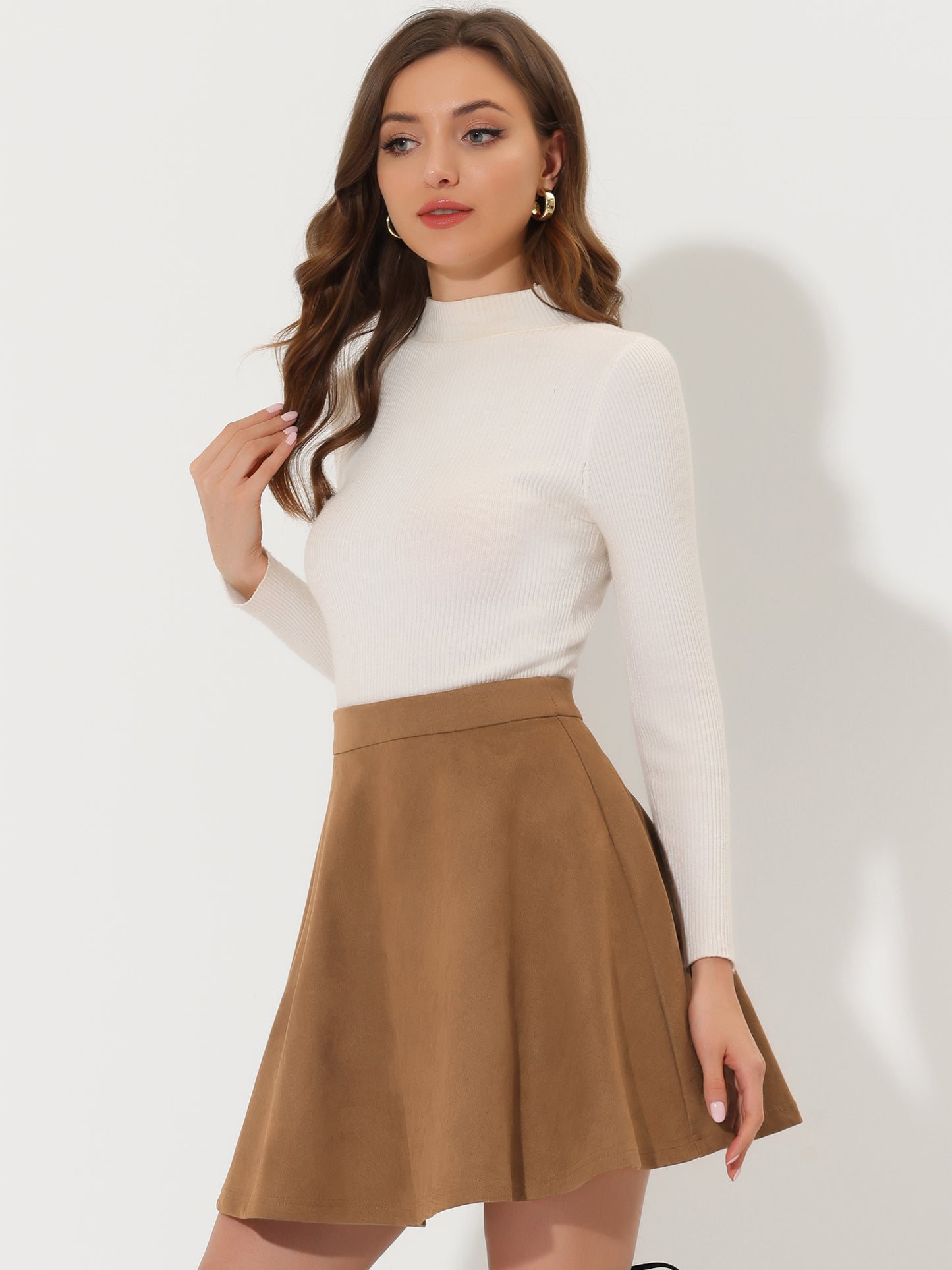 Women's Faux Suede Skirt Short Flared Mini Skater Skirt