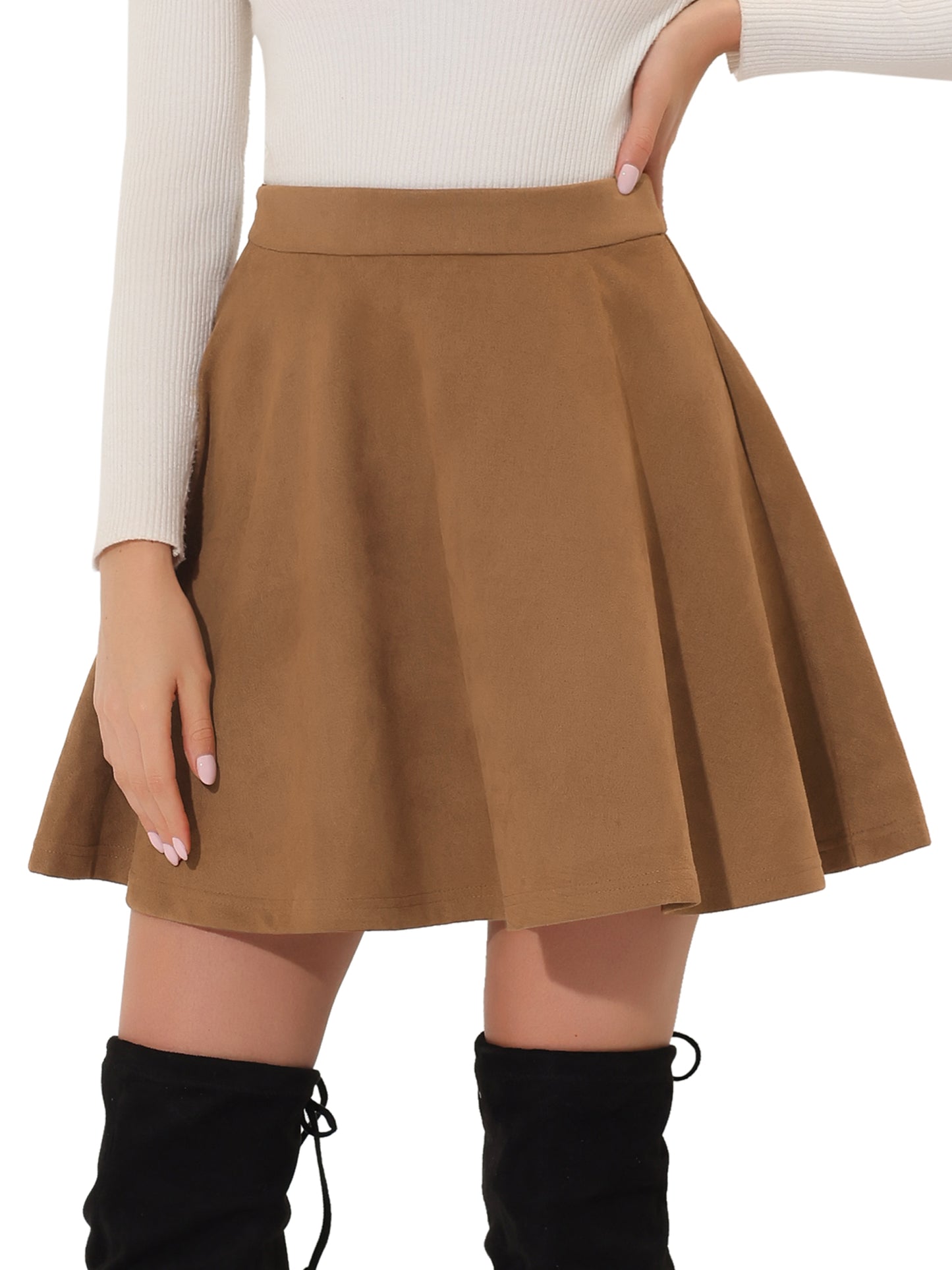 Women's Faux Suede Skirt Short Flared Mini Skater Skirt