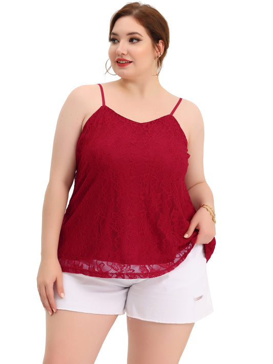 Women Plus Size Camisole Adjustable Strap Elegant Lace Cami Tank Top