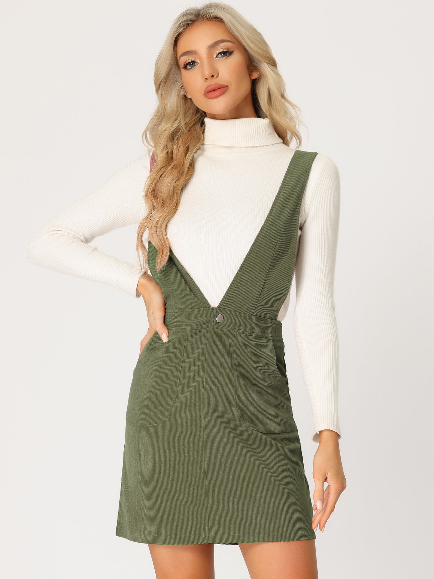 Women's Corduroy Overall Pinafore Dress Strap Suspender Skirt