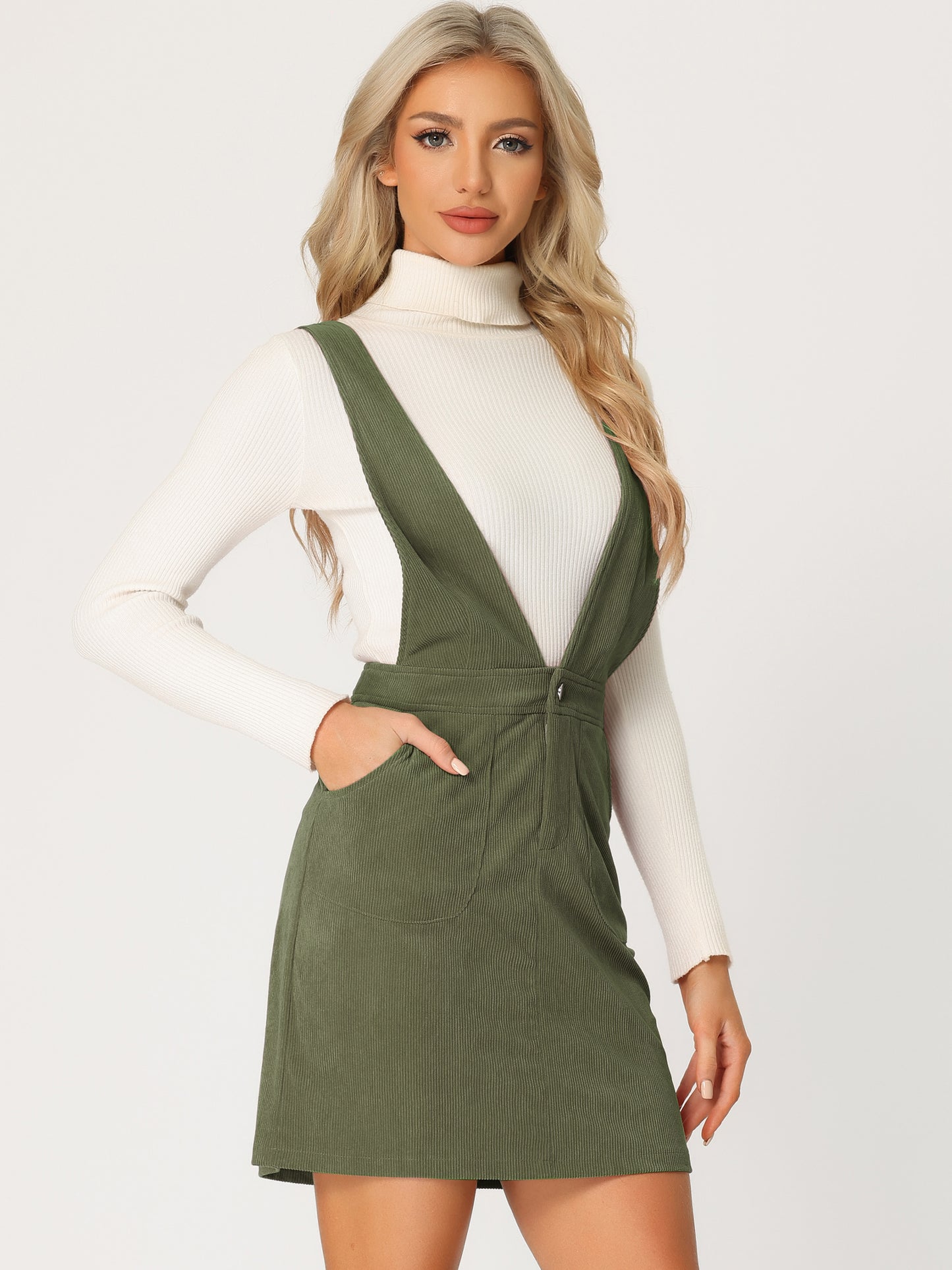 Women's Corduroy Overall Pinafore Dress Strap Suspender Skirt