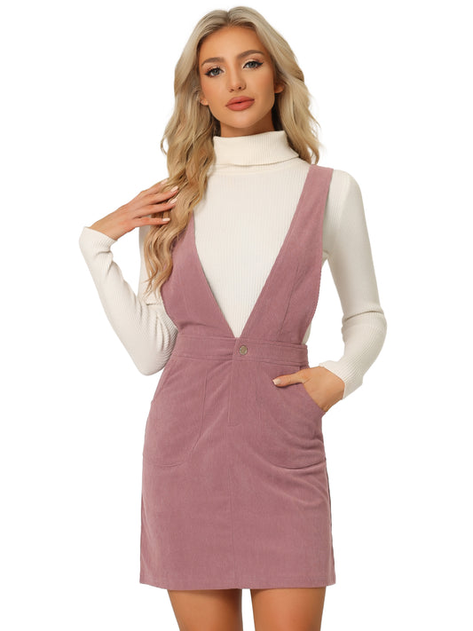 Women's Corduroy Overall Pinafore Dress Strap Suspender Skirt