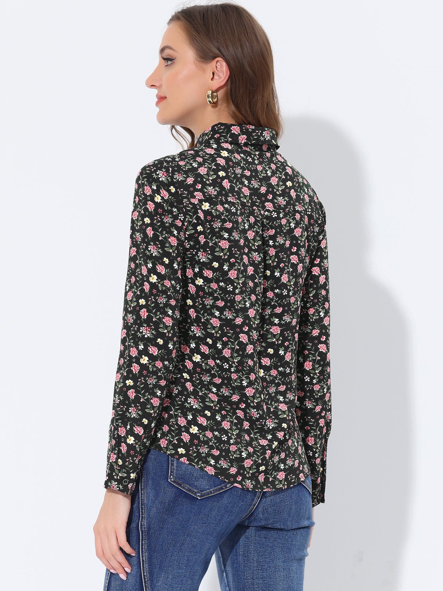 Women's Long Sleeve Button Down Ditsy Floral Shirt (Available in Plus Size)