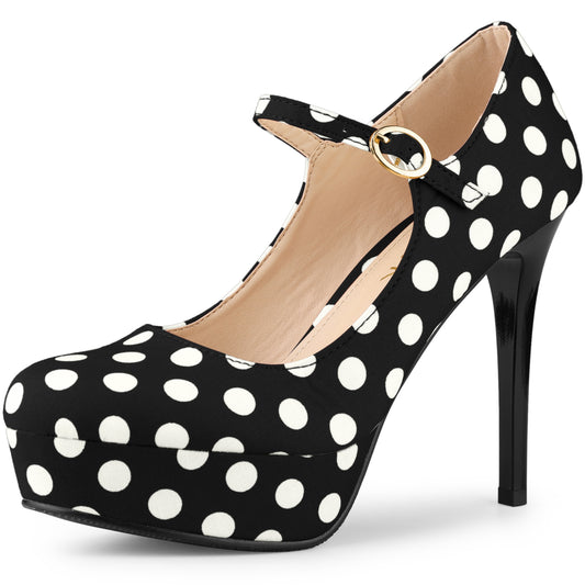 Zapatos Mary Jane de plataforma con lunares y tacón de aguja para mujer
