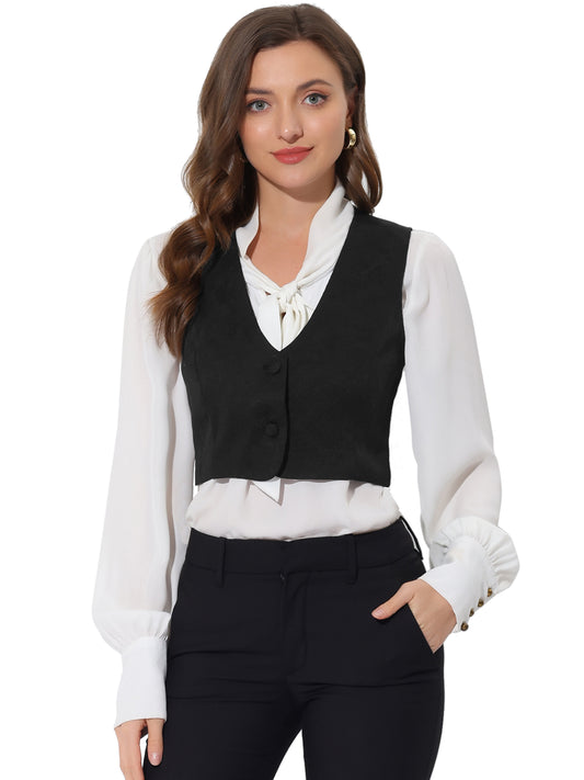 Women's Floral Pattern Vest Button Closure Cropped Satin Vintage Retro Waistcoat Vest