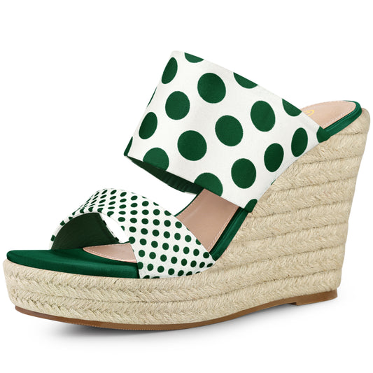 Sandalias de cuña con plataforma y tacón de lunares para mujer