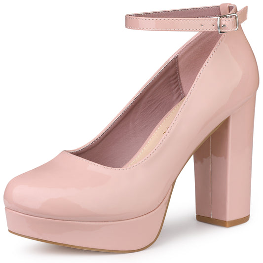 Zapatos Mary Jane de tacón grueso con plataforma y tira al tobillo para mujer