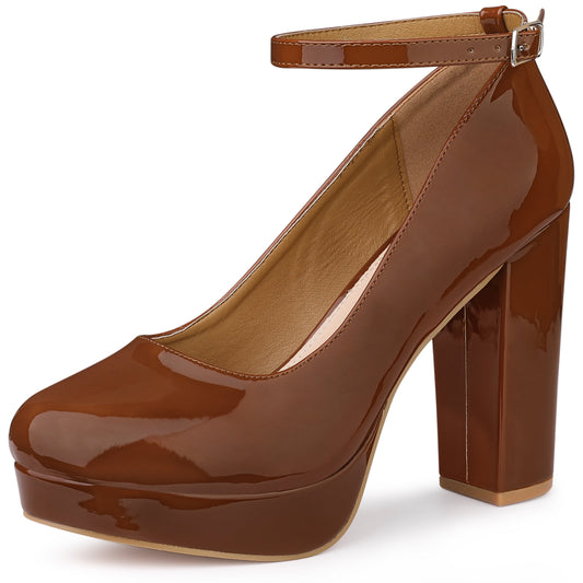 Zapatos Mary Jane de tacón grueso con plataforma y tira al tobillo para mujer