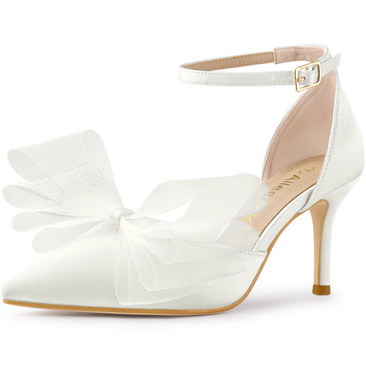 Zapatos de tacón de aguja con tira al tobillo y lazo para mujer