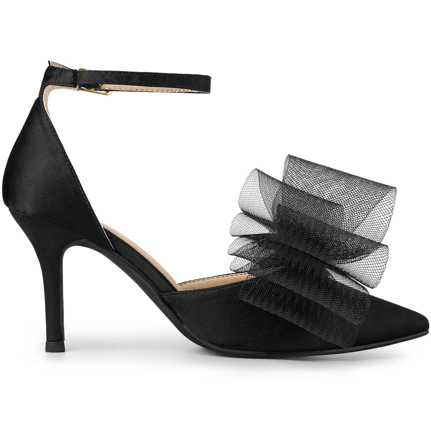 Zapatos de tacón de aguja con tira al tobillo y lazo para mujer