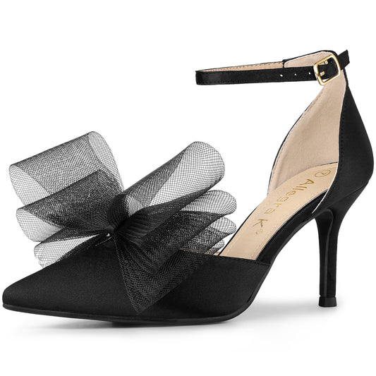 Zapatos de tacón de aguja con tira al tobillo y lazo para mujer