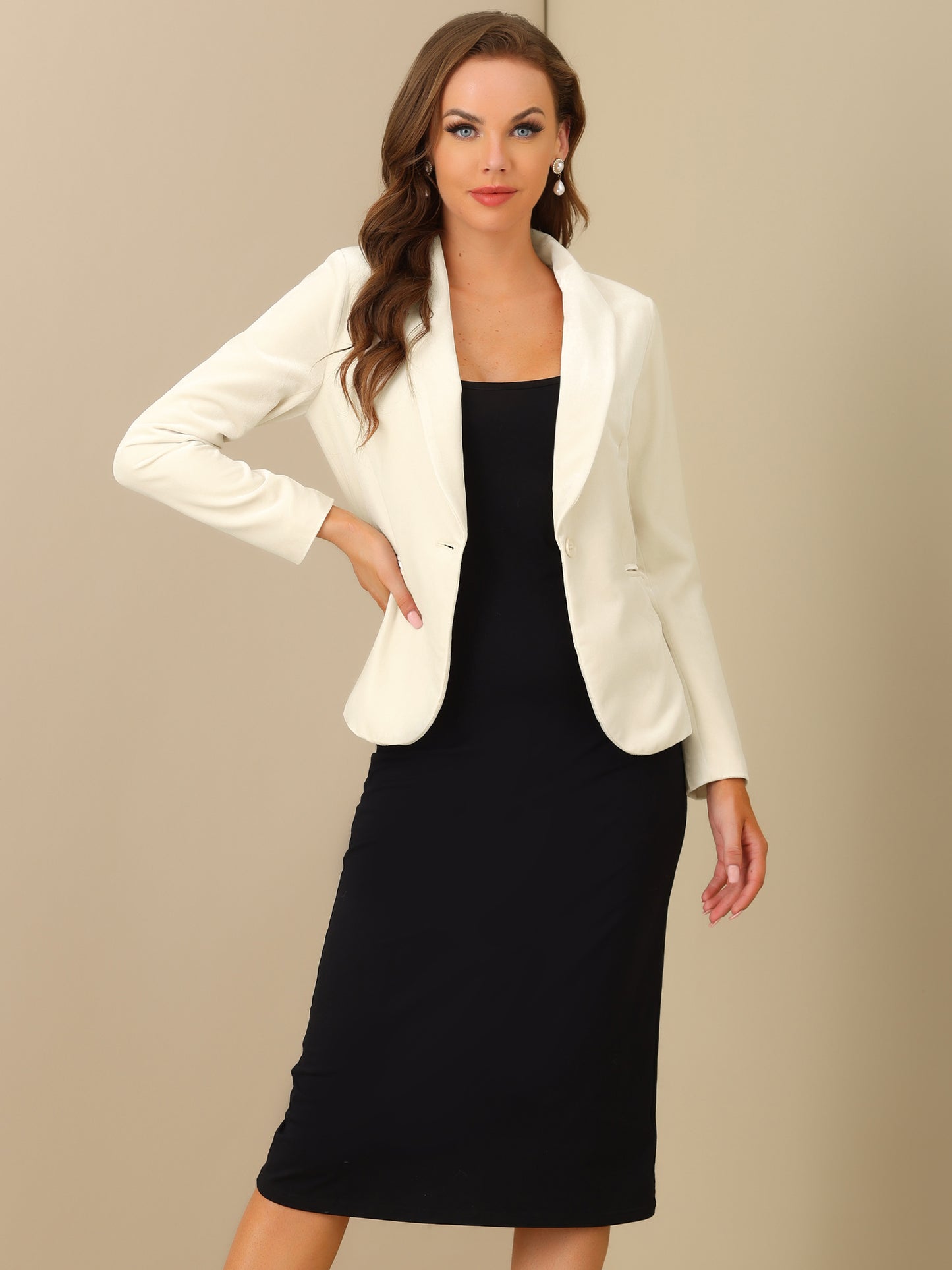 Women's Shawl Collar 1 Button Velvet Blazer (Available in Plus Size)