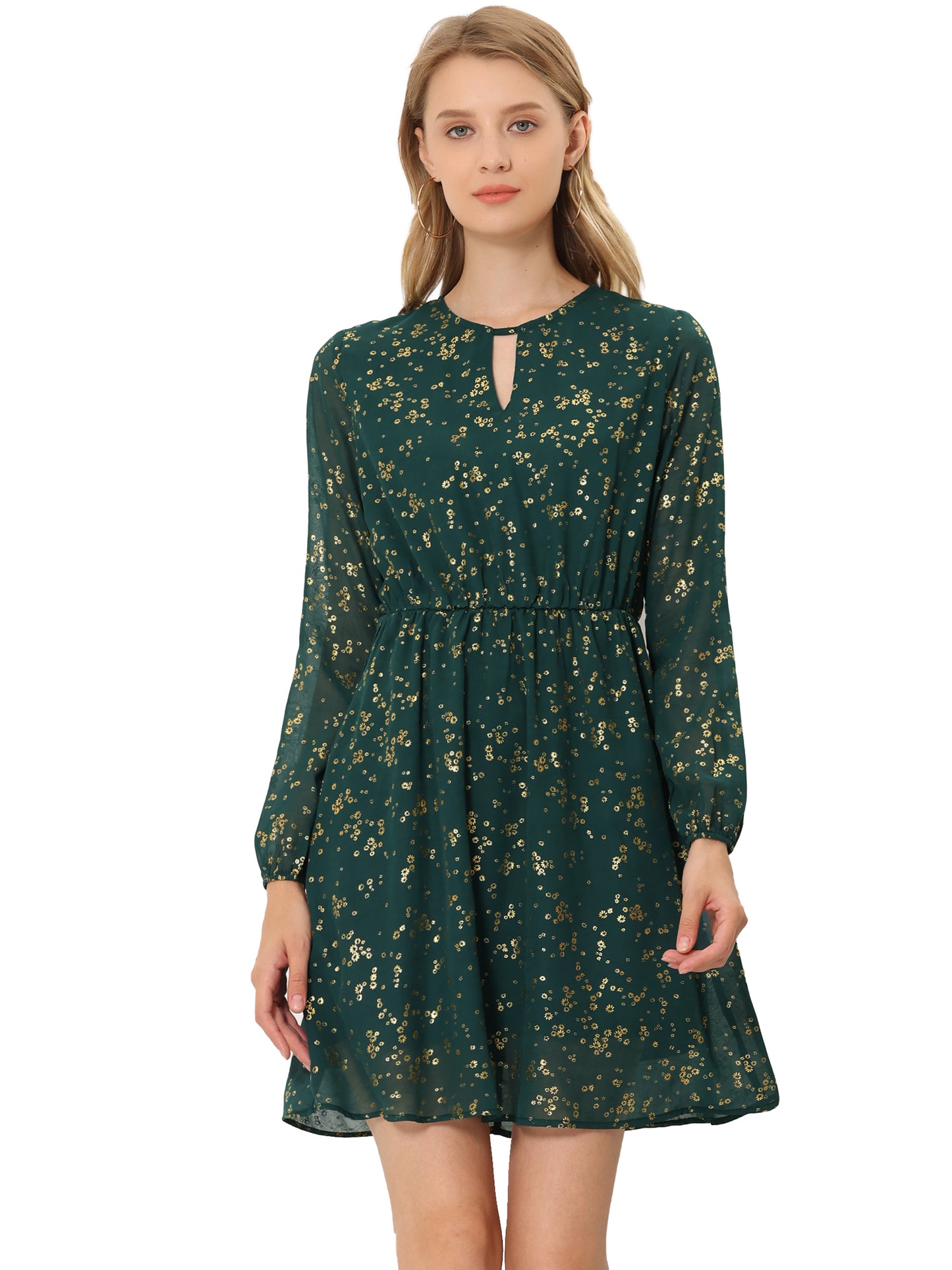 Women's Choker V Neck Gilding Metallic Star Flared A-Line Dress