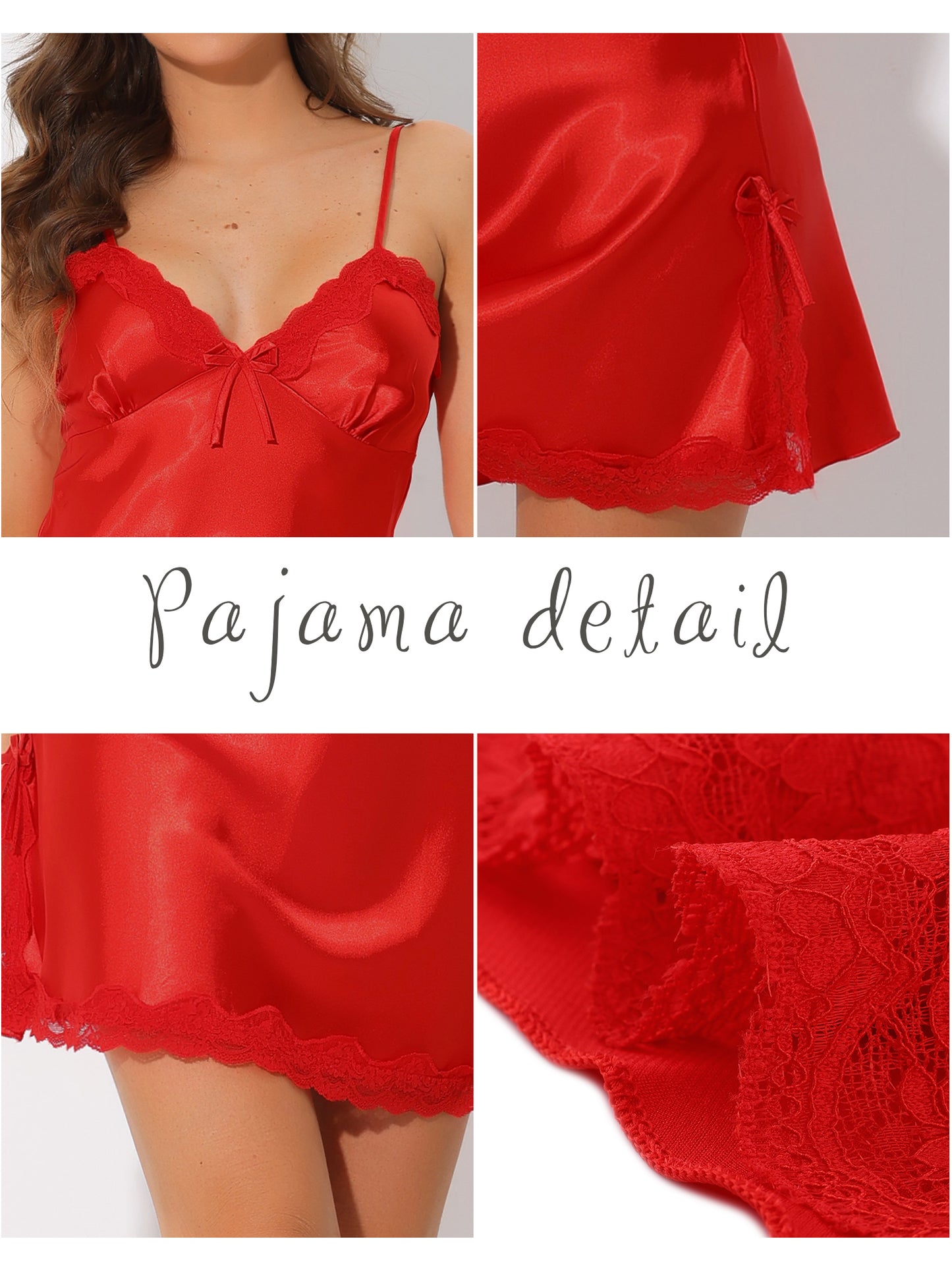 Camisola de satén para mujer, lencería, pijama, minivestido sedoso, camisón de satén