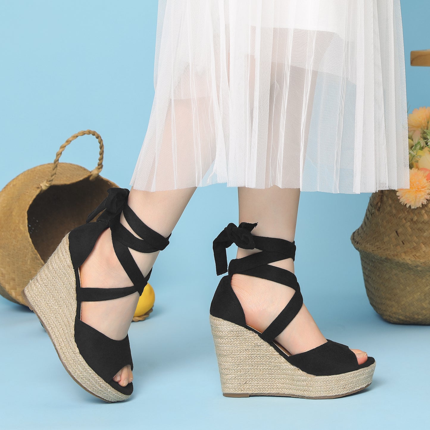 Alpargatas con cordones y cuñas para mujer