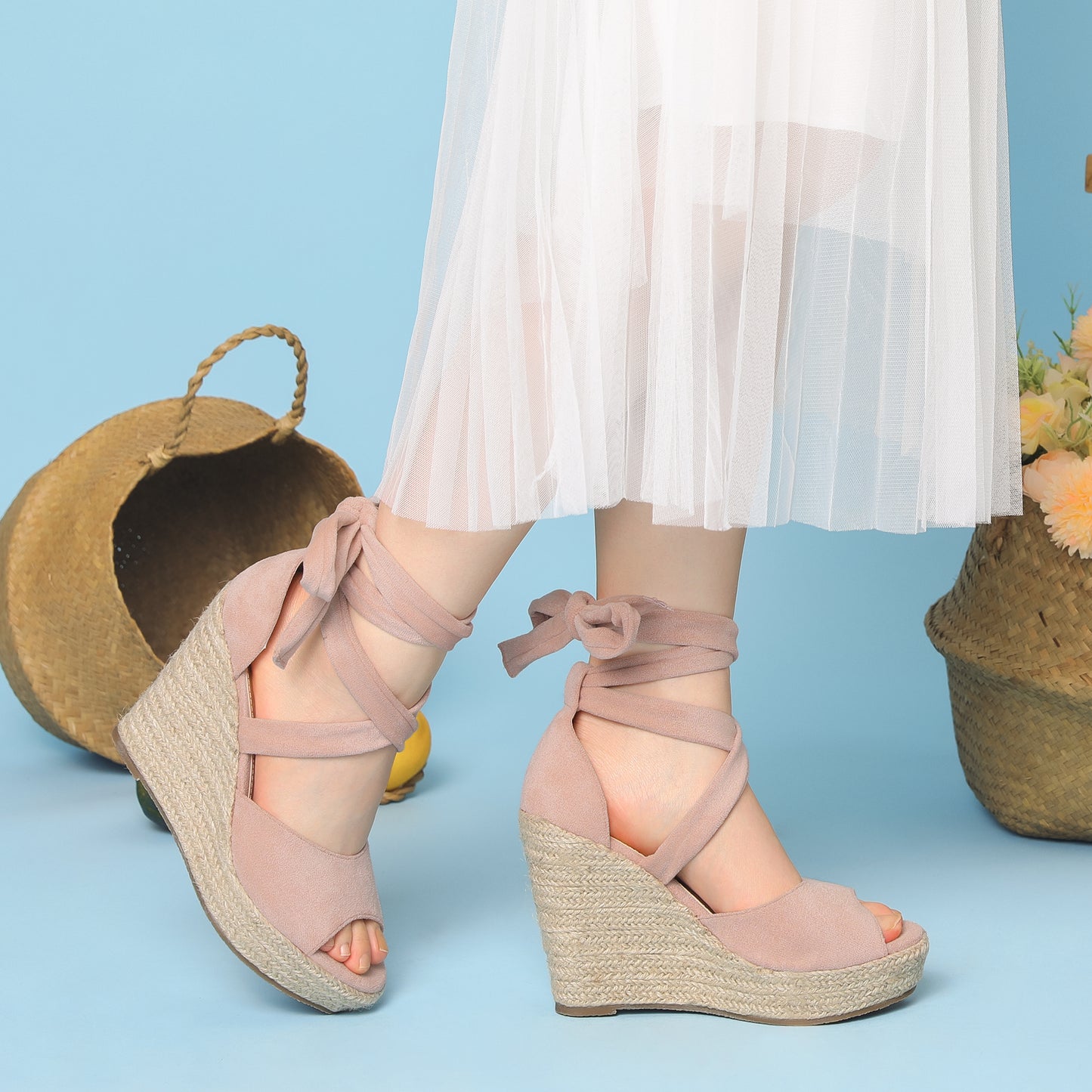 Women Lace Up Espadrilles Wedges Heels Sandals