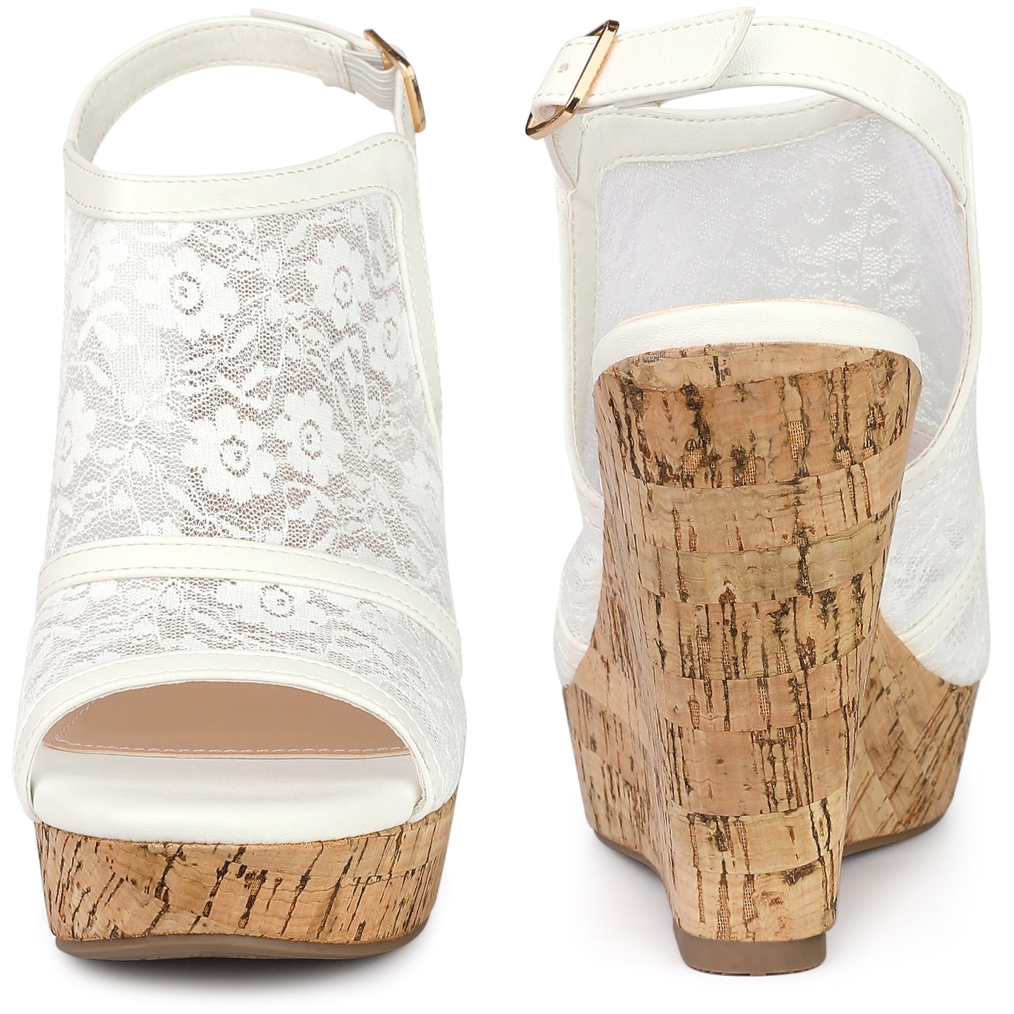 Women Lace Platform Heel Slingback Wedges Sandals
