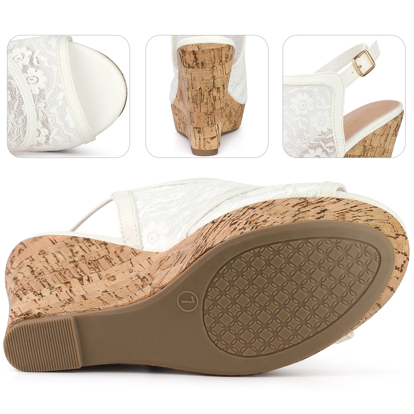 Women Lace Platform Heel Slingback Wedges Sandals