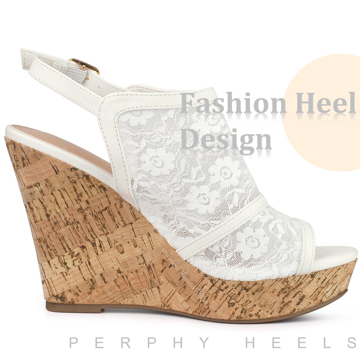 Women Lace Platform Heel Slingback Wedges Sandals